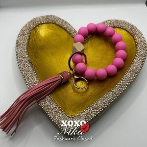 Hot Pink Beaded Keychain/Bag Charm Wristlet with Tassel